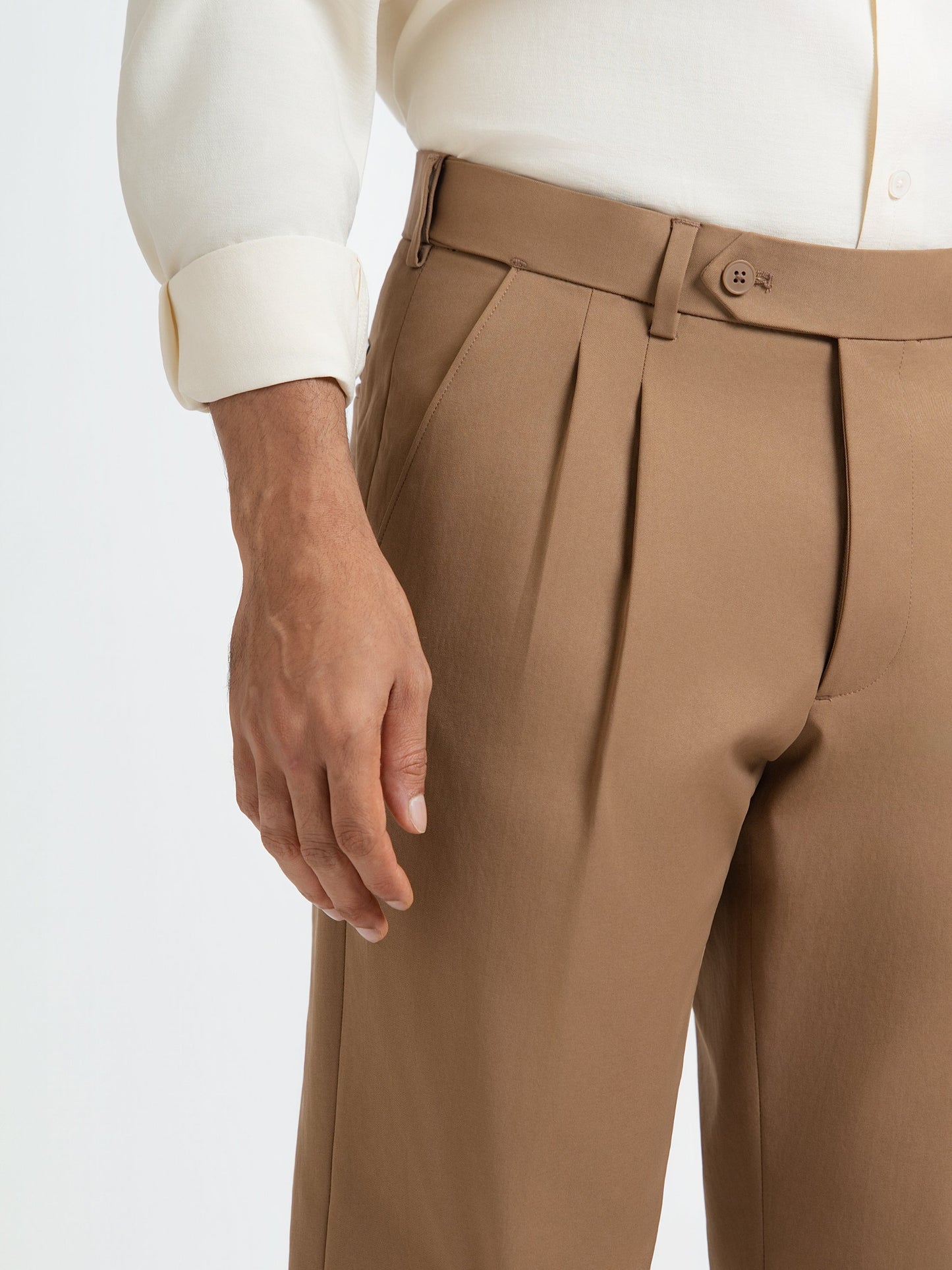 Japanese Brown Straight Fit Pleated Formal Trousers