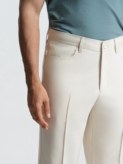 Korean Beige Relaxed Fit Pintuck Pants