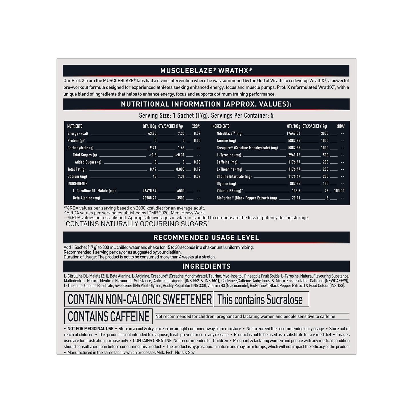 MuscleBlaze Pre Workout WrathX with Creapure, Nitroblaze & BioPerine (Cola Frost, 85g, Pack of 5) | MuscleBlaze at Broadway