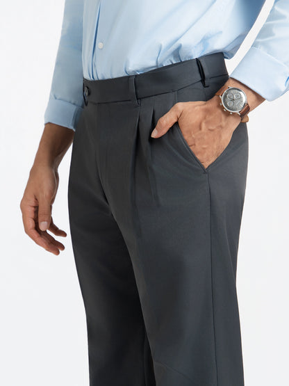Japanese Grey Straight Fit Pleated Formal Trousers