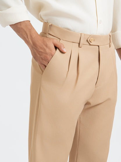 Japanese Khaki Straight Fit Pleated Formal Trousers
