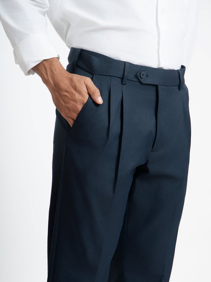 Japanese Navy Straight Fit Pleated Formal Trousers