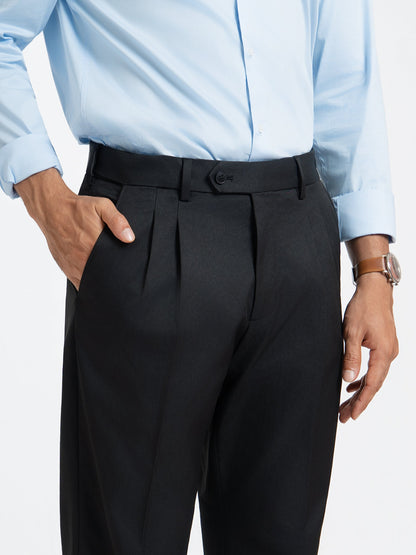 Japanese Black Straight Fit Pleated Formal Trousers