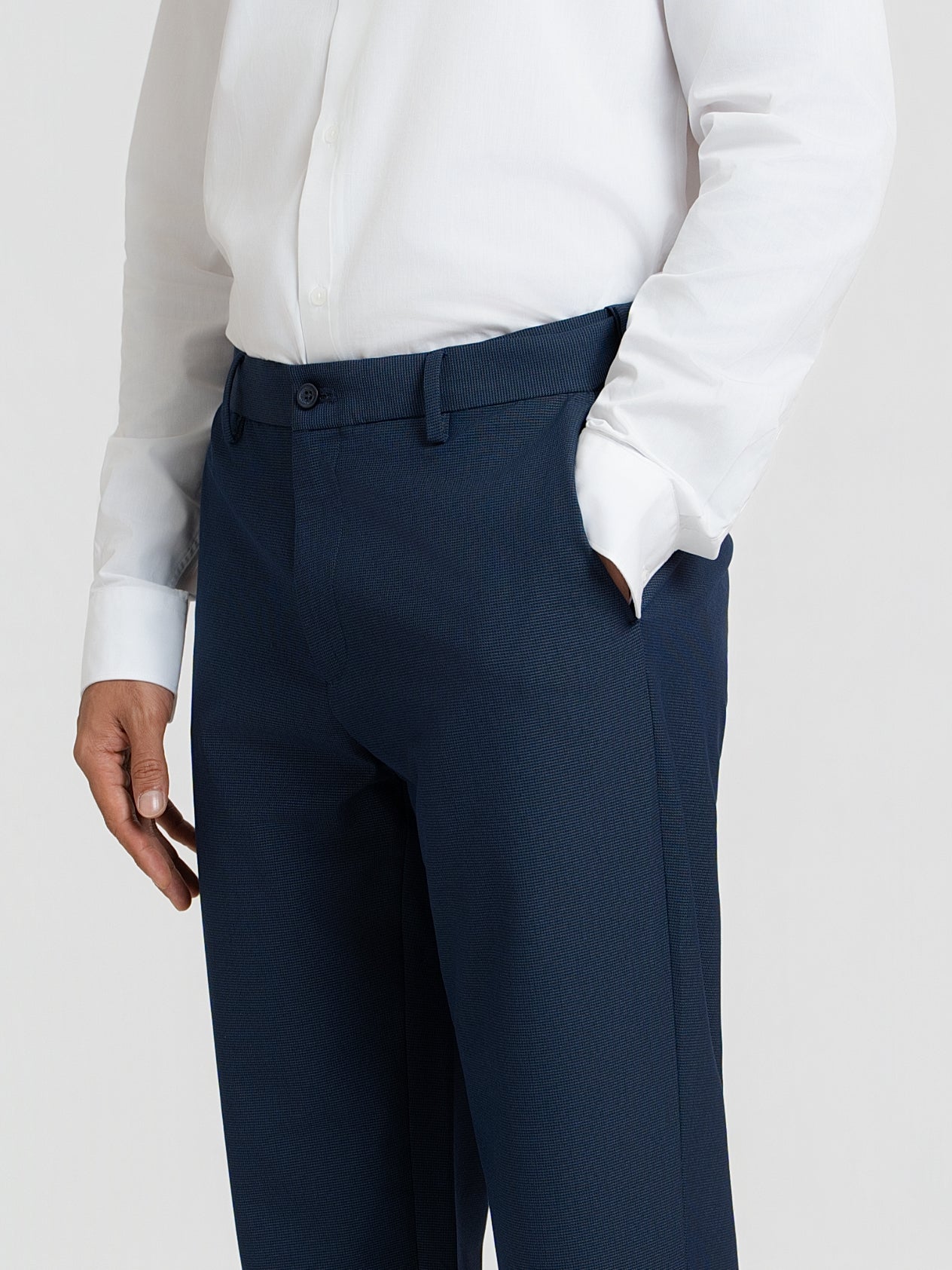 Trench Blue Micro Checks Relaxed Fit Formal Trousers