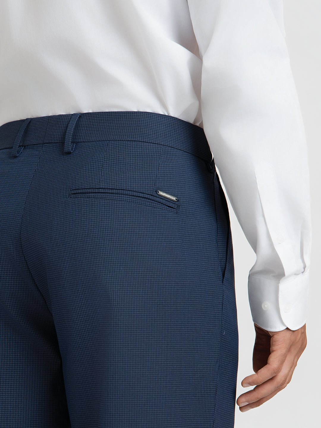 Offshore Blue Mini Checks Relaxed Fit Formal Trousers