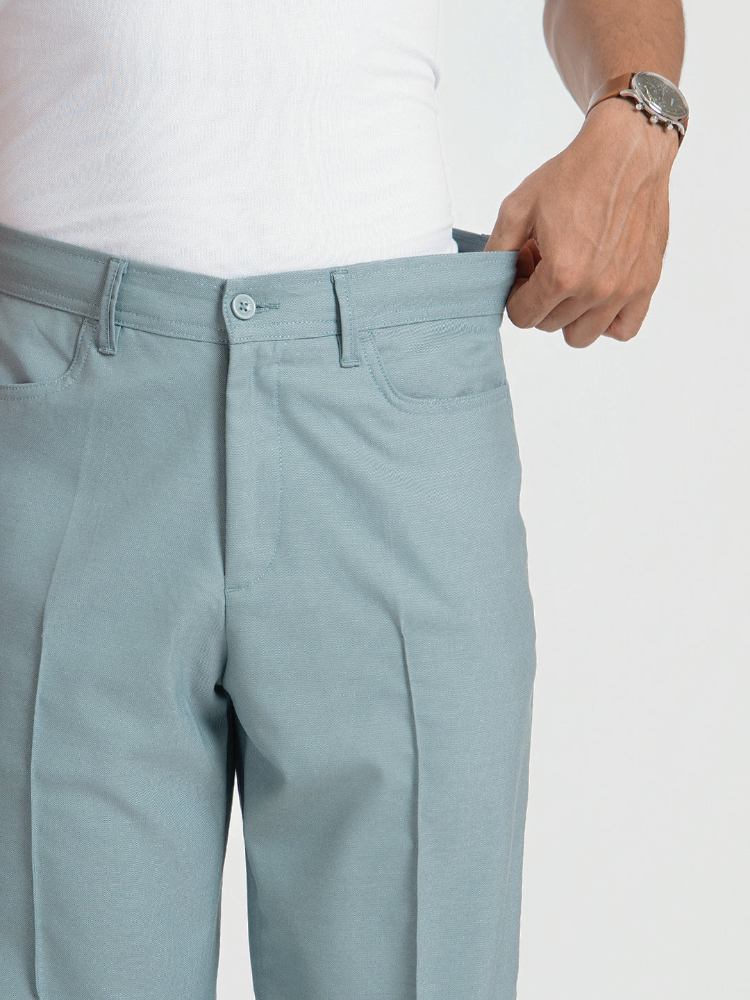 Korean Teal Relaxed Fit Pintuck Pants