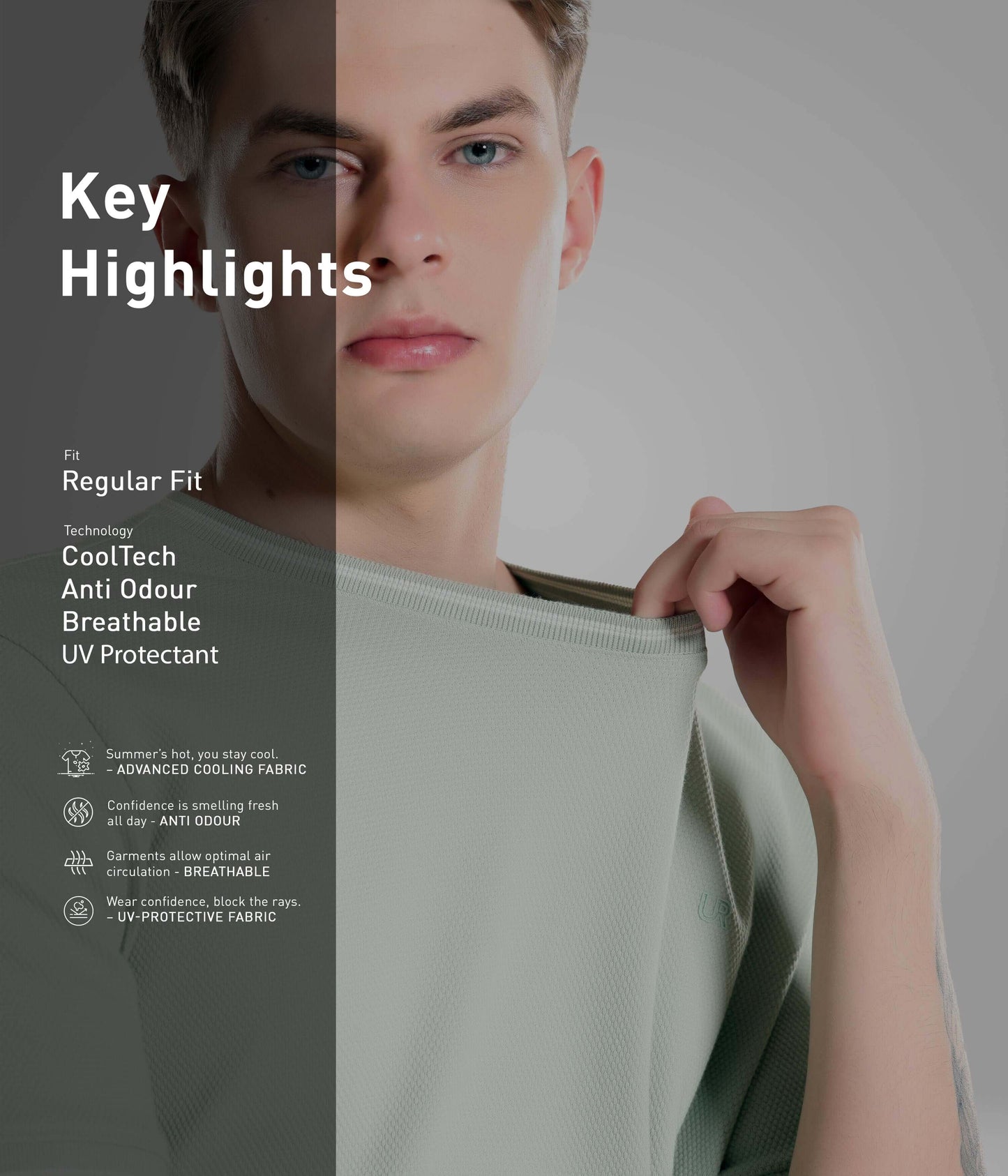 Crew Neck Tshirt |Cool Tech + UV Protectant + Anti Odour  SERENELIGHTGREEN