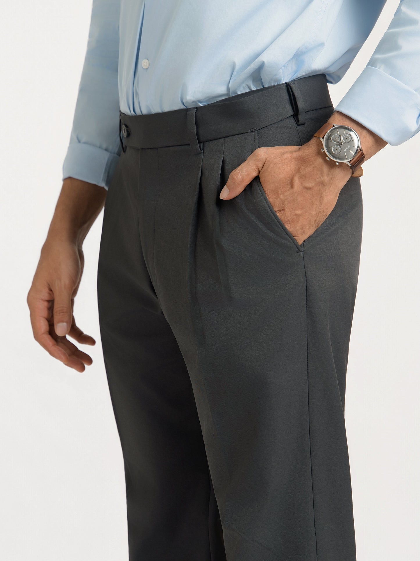 Japanese Grey Straight Fit Pleated Formal Trousers