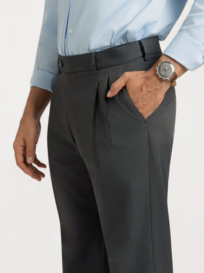 Japanese Grey Straight Fit Pleated Formal Trousers