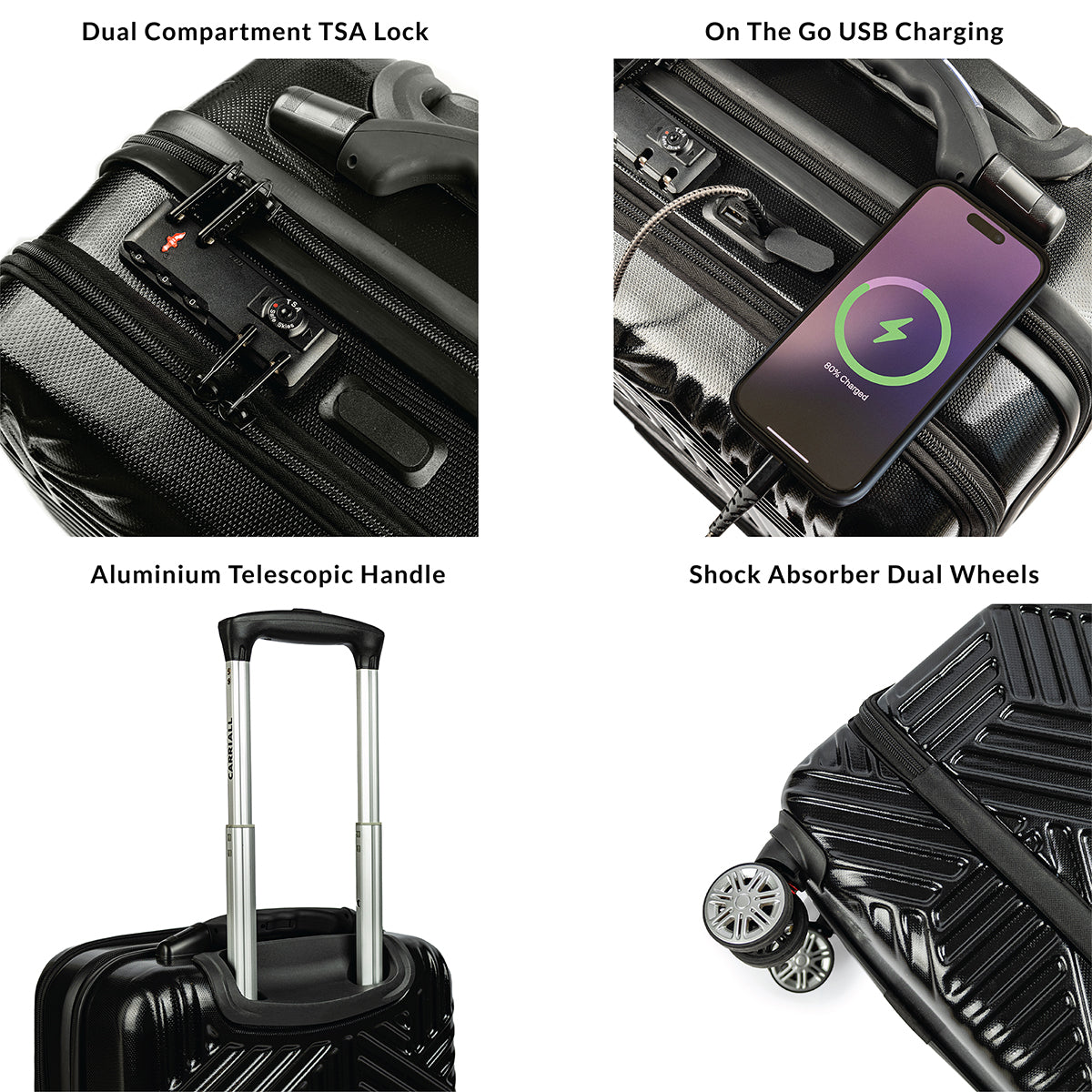 Carriall Smart Trail Polycarbonate Cabin Bag with weighing scale (Black)
