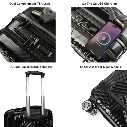 Carriall Smart Trail Polycarbonate Cabin Bag with weighing scale (Black)