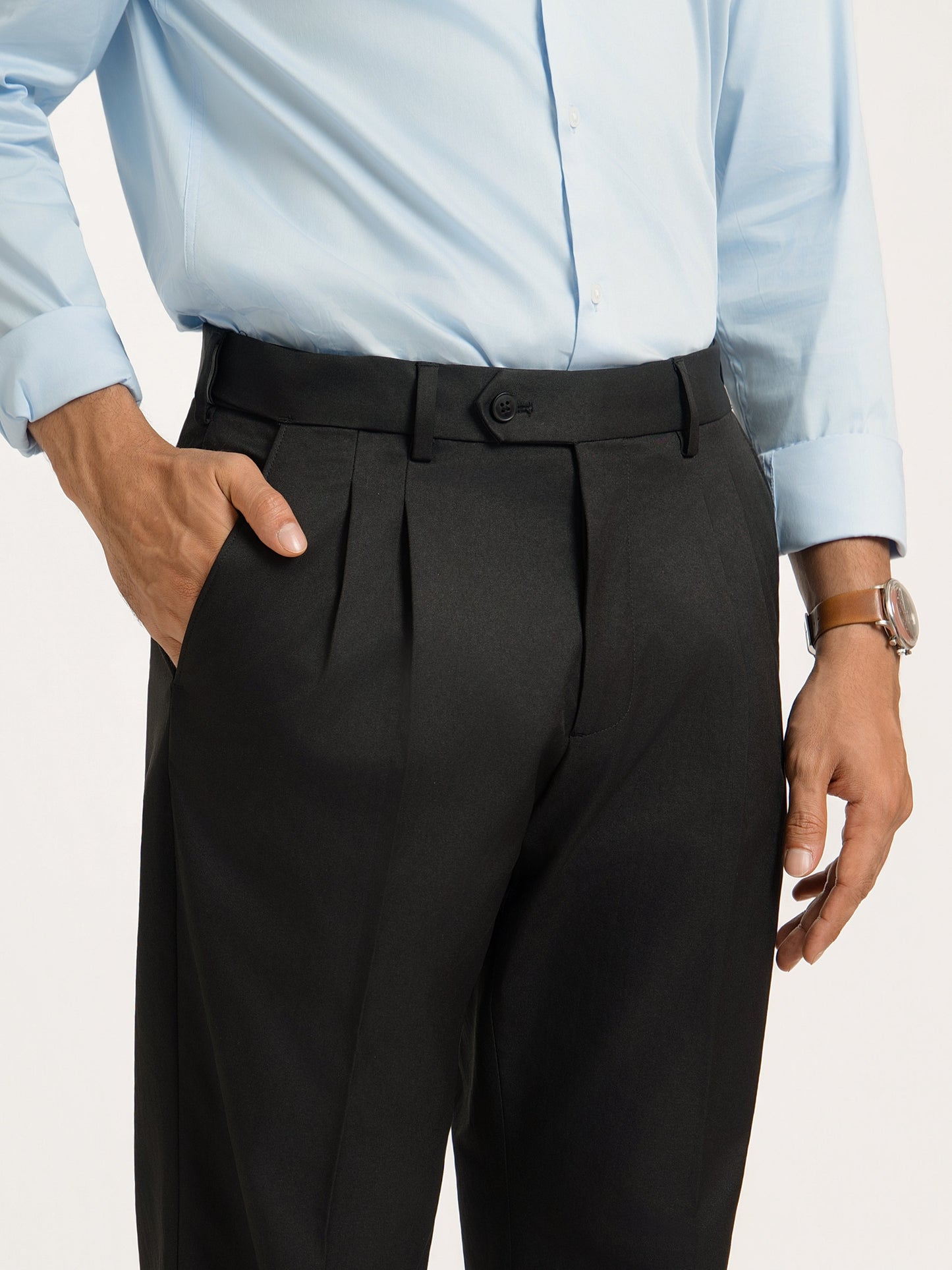 Japanese Black Straight Fit Pleated Formal Trousers