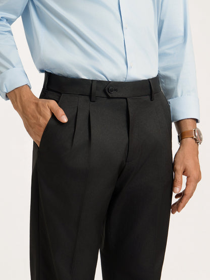Japanese Black Straight Fit Pleated Formal Trousers