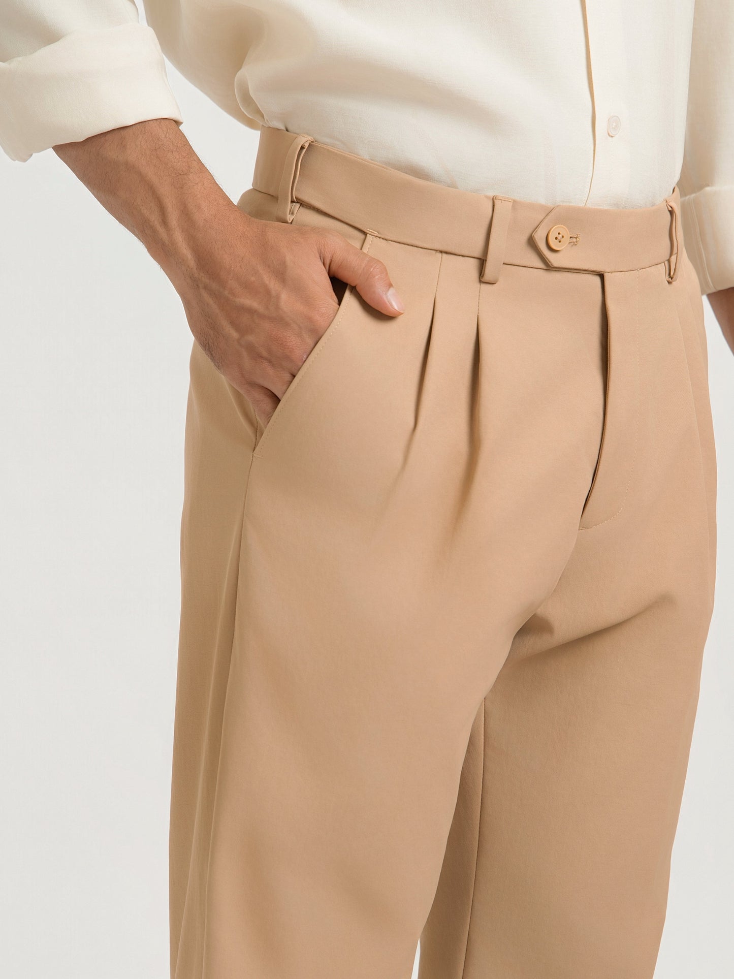 Japanese Khaki Straight Fit Pleated Formal Trousers