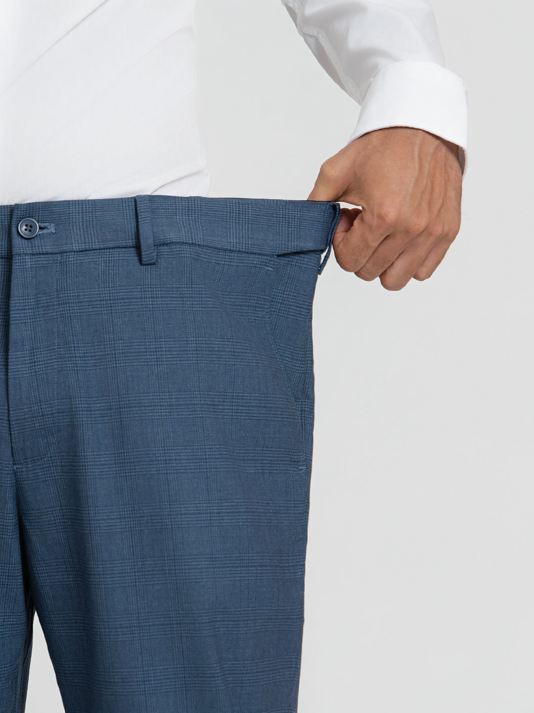 Dynasty Blue Checks Relaxed Fit Formal Trousers