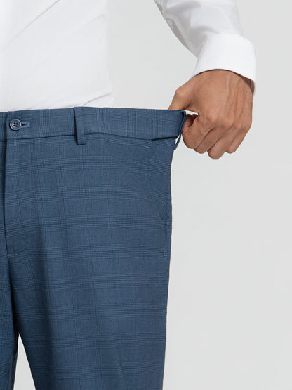 Dynasty Blue Checks Relaxed Fit Formal Trousers