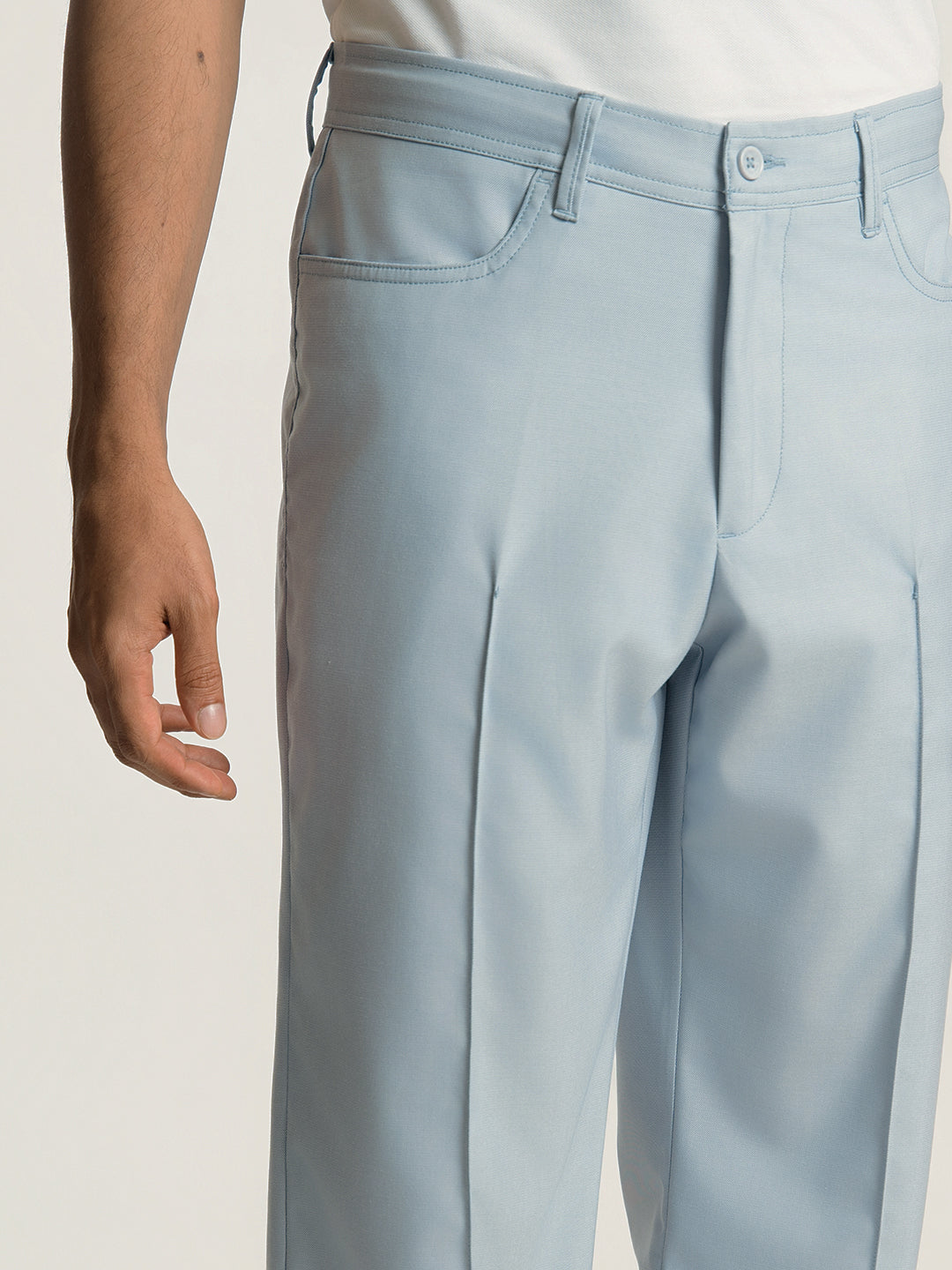 Korean Sky Blue Relaxed Fit Pintuck Pants