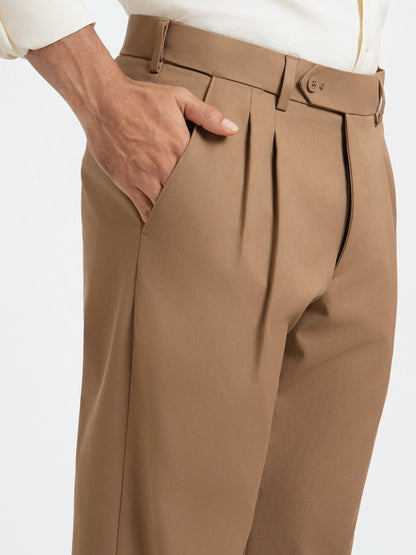 Japanese Brown Straight Fit Pleated Formal Trousers