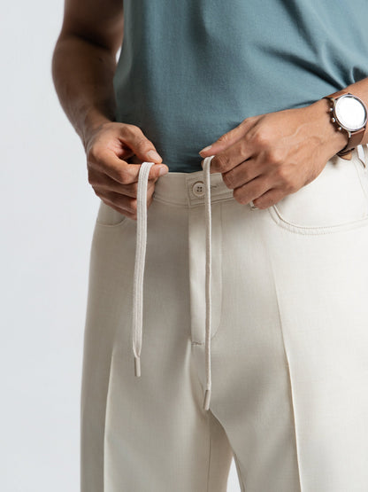 Korean Beige Relaxed Fit Pintuck Pants