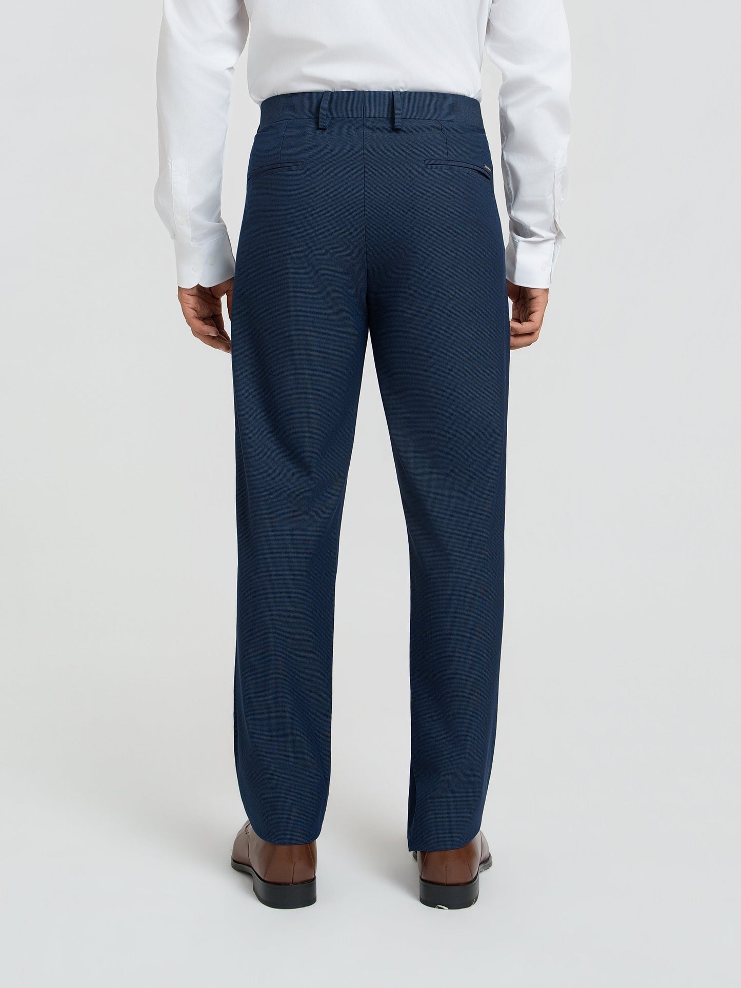 Trench Blue Micro Checks Relaxed Fit Formal Trousers