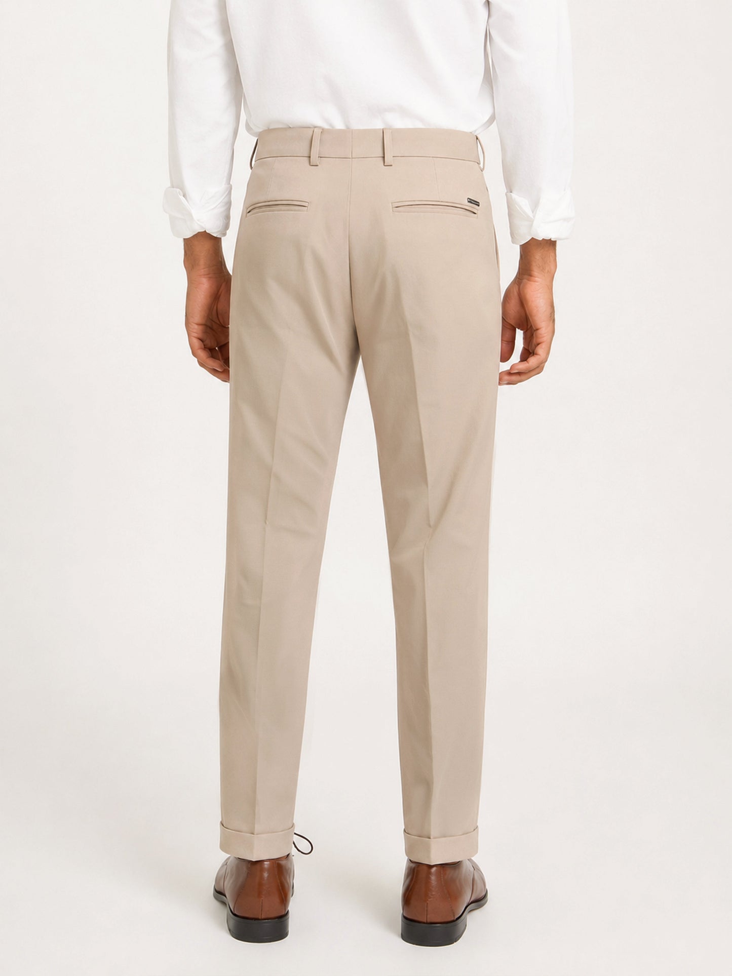 Japanese Beige Straight Fit Pleated Formal Trousers
