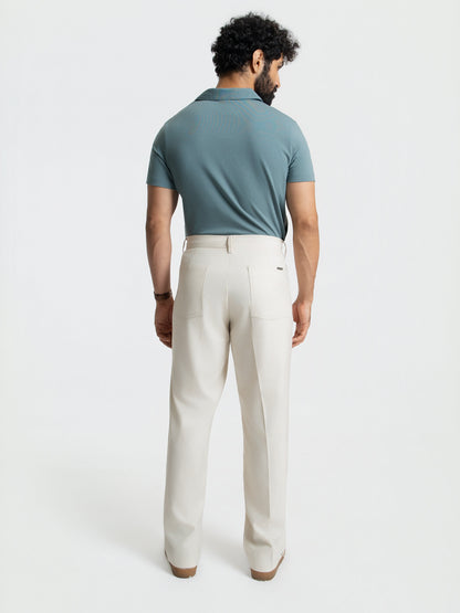 Korean Beige Relaxed Fit Pintuck Pants