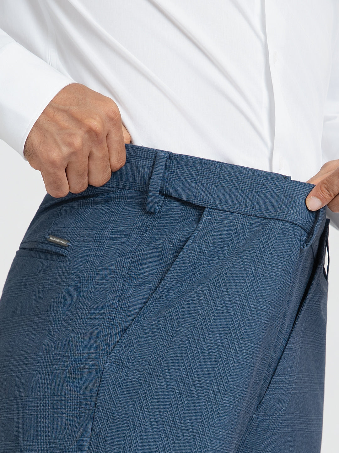 Dynasty Blue Checks Relaxed Fit Formal Trousers