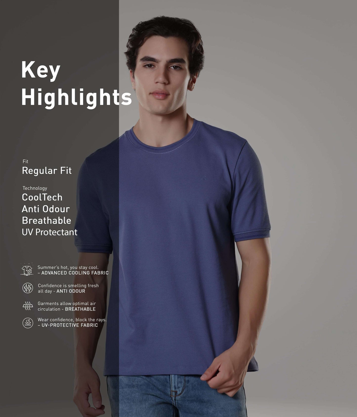 Crew Neck Tshirt |Cool Tech + UV Protectant + Anti Odour  BLOOMINGORCHID