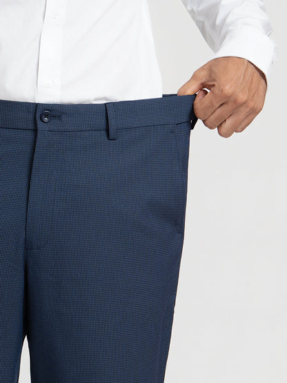 Offshore Blue Mini Checks Relaxed Fit Formal Trousers