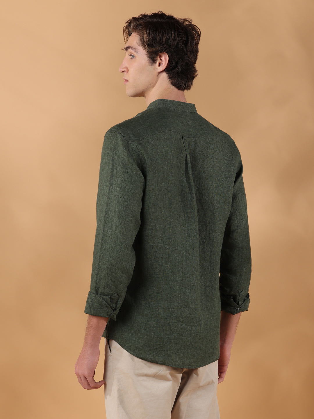 Olive Green Regular Fit Casual Linen shirt for men (MOLAN)