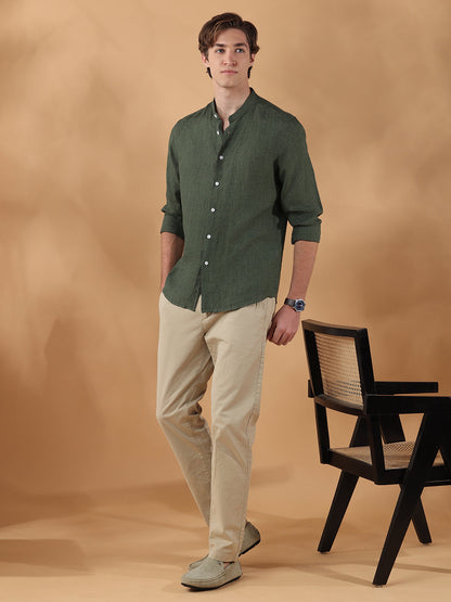 Olive Green Regular Fit Casual Linen shirt for men (MOLAN)