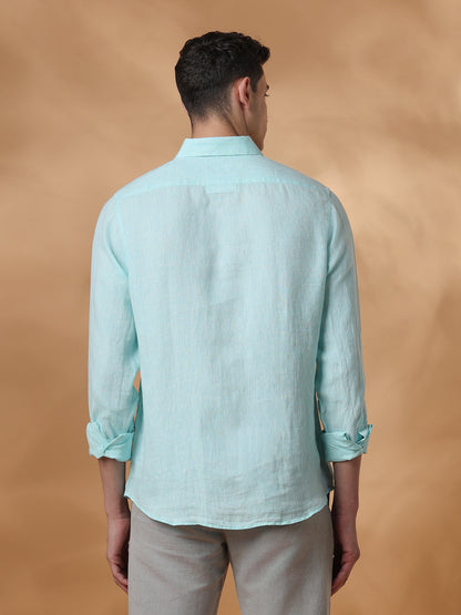 Green Regular Fit Casual Linen Shirt for men (MAURI)