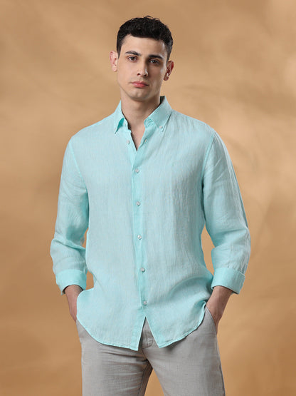 Green Regular Fit Casual Linen Shirt for men (MAURI)