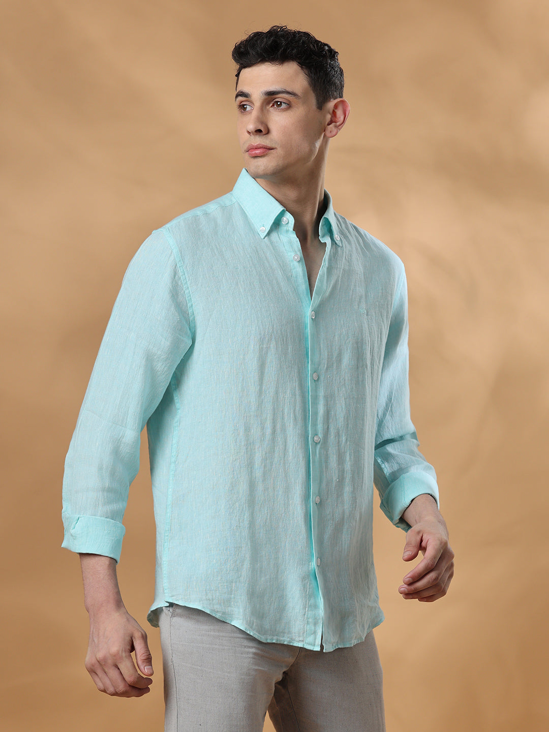 Green Regular Fit Casual Linen Shirt for men (MAURI)