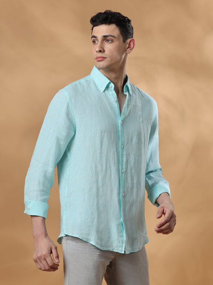 Green Regular Fit Casual Linen Shirt for men (MAURI)