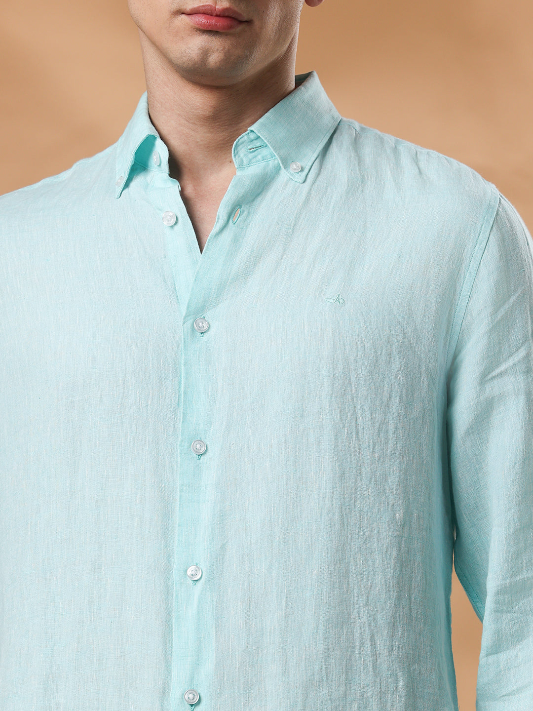 Green Regular Fit Casual Linen Shirt for men (MAURI)