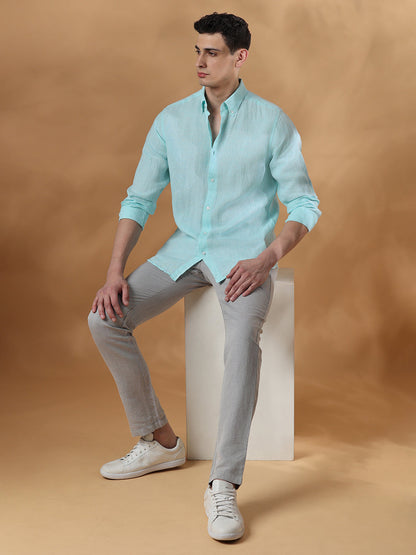 Green Regular Fit Casual Linen Shirt for men (MAURI)