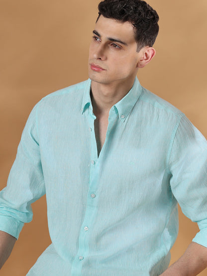 Green Regular Fit Casual Linen Shirt for men (MAURI)