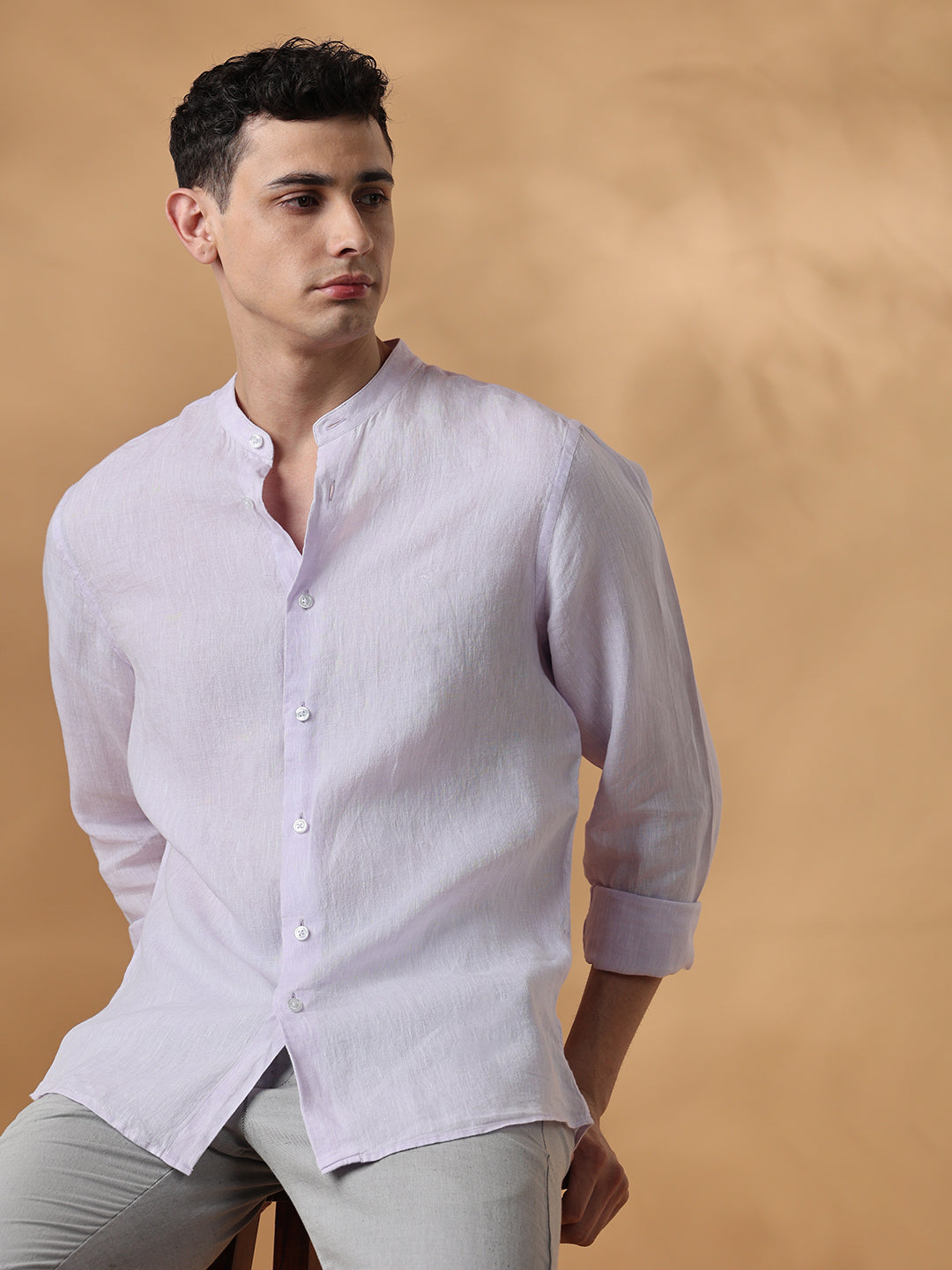 Lavender Regular Fit Casual Linen shirt for men (URBAN)