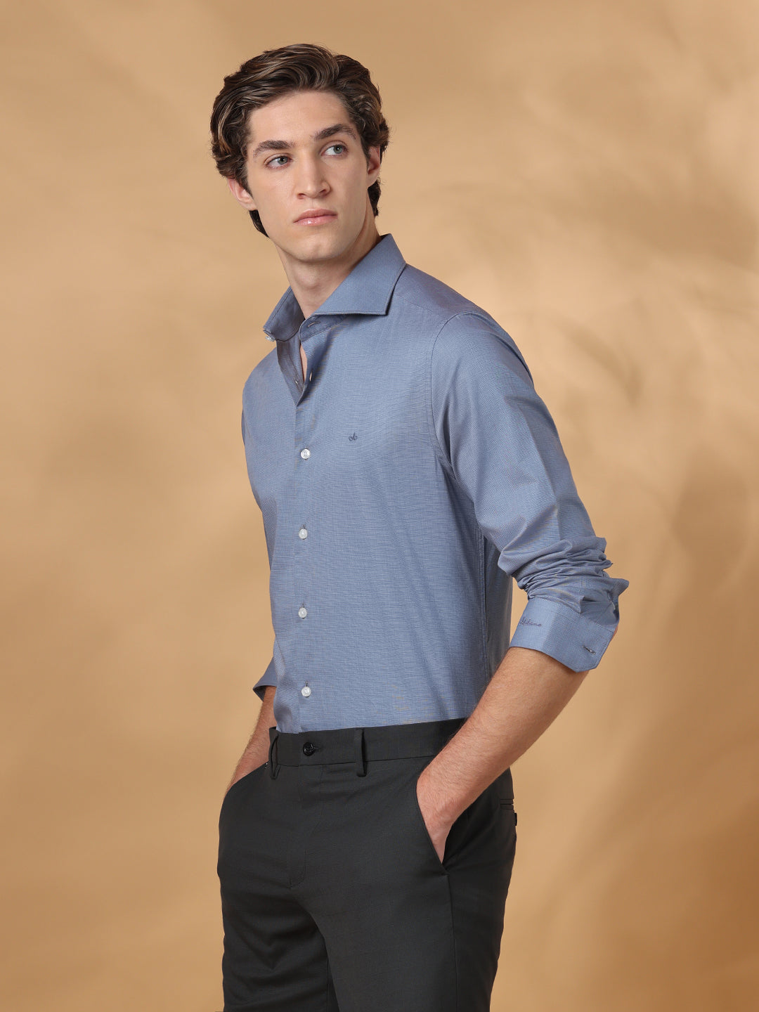 Grey Slim Fit Formal Cotton shirt for men (VICEN)