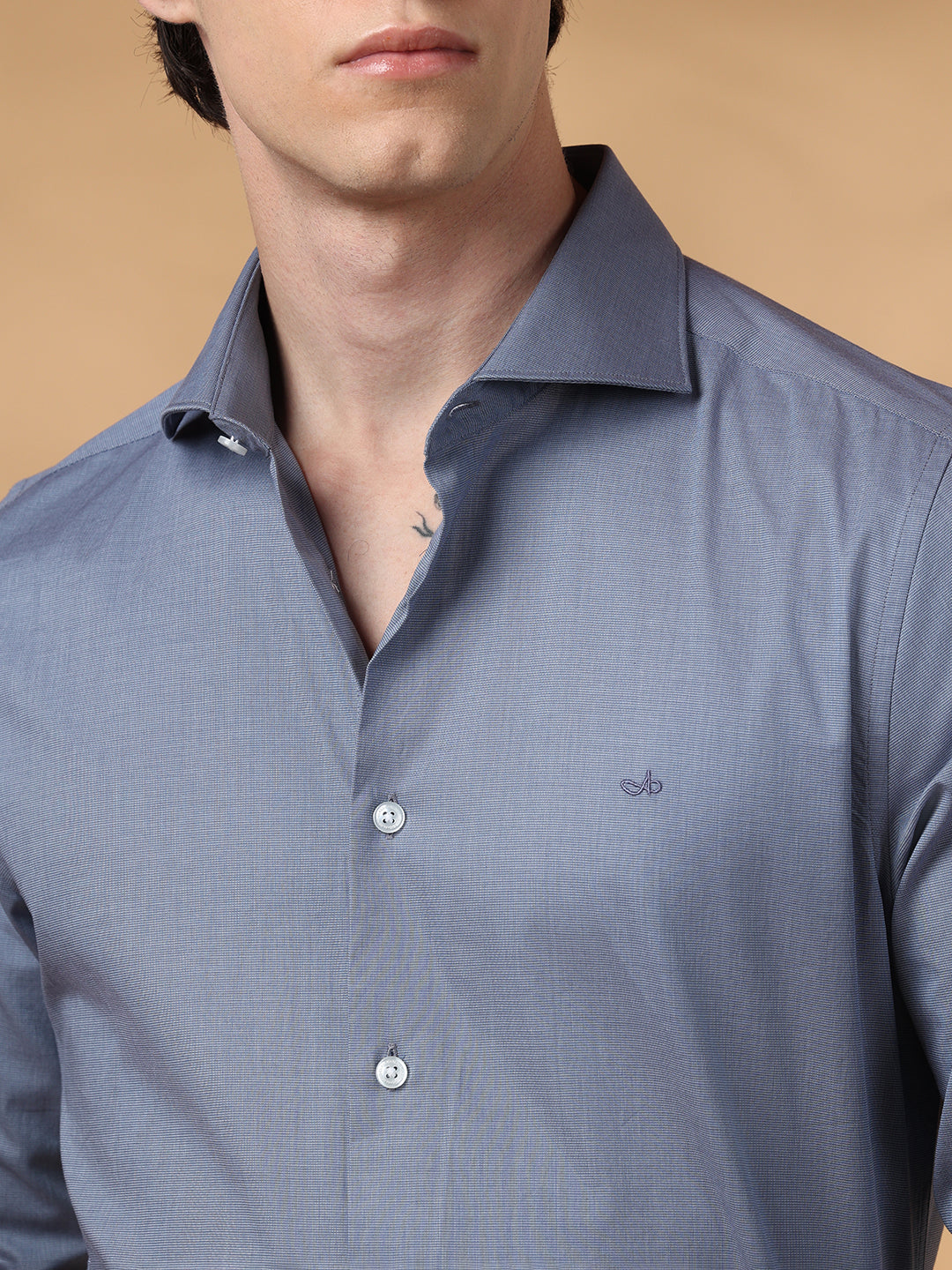 Grey Slim Fit Formal Cotton shirt for men (VICEN)