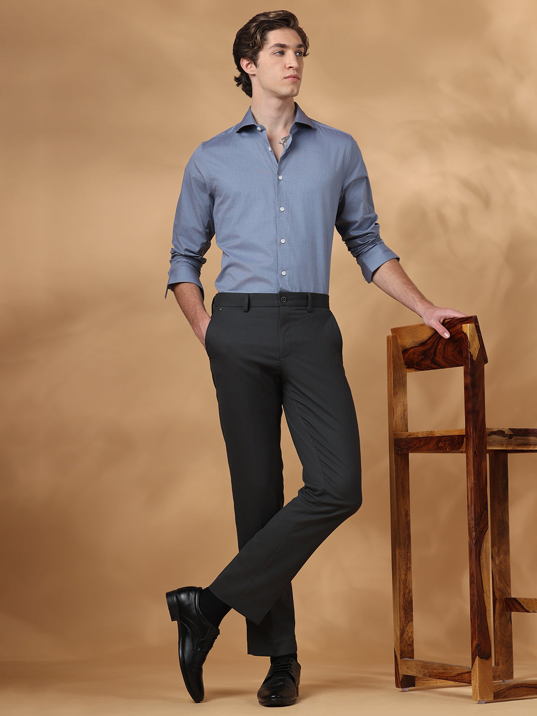 Grey Slim Fit Formal Cotton shirt for men (VICEN)