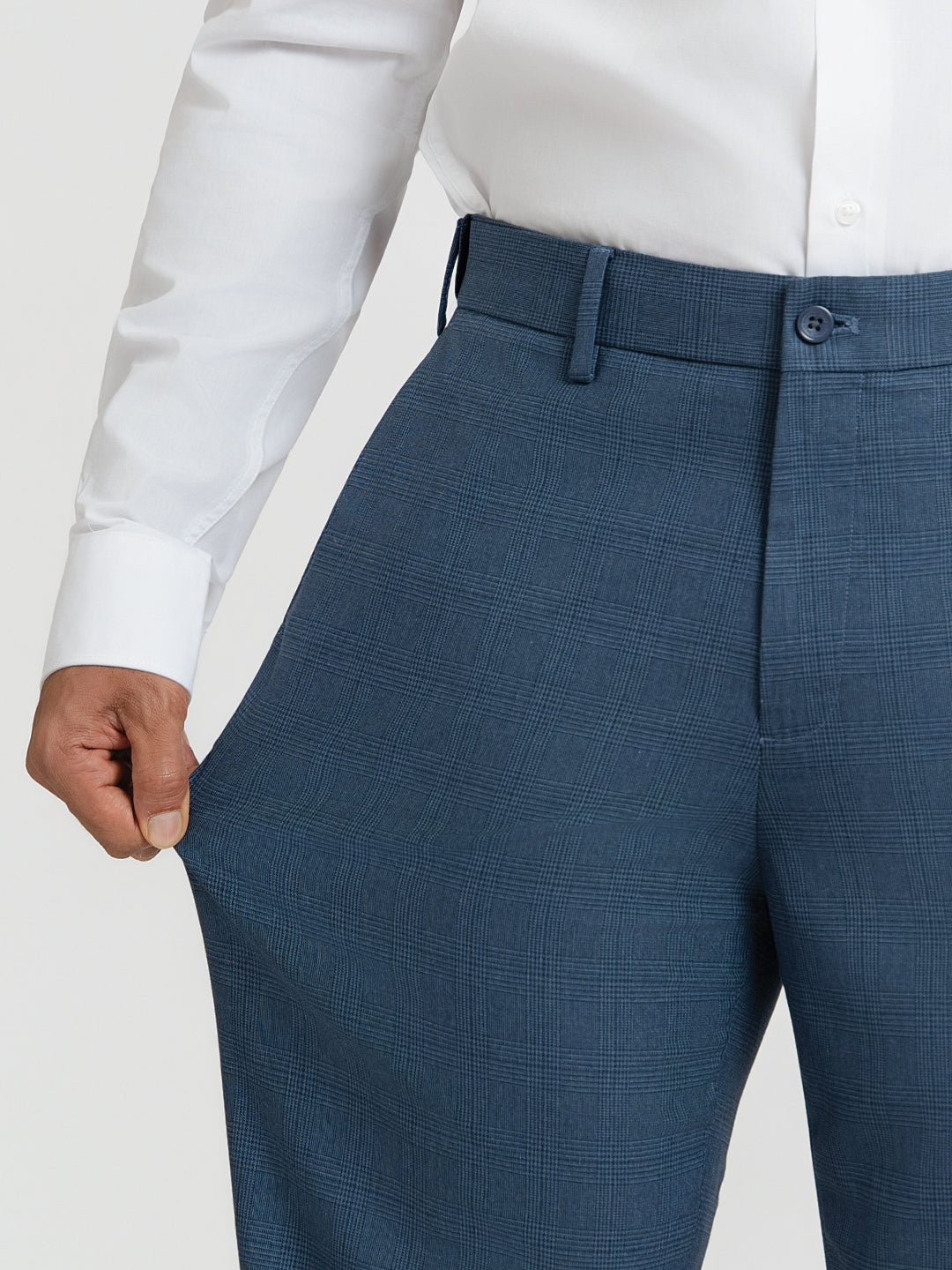 Dynasty Blue Checks Relaxed Fit Formal Trousers