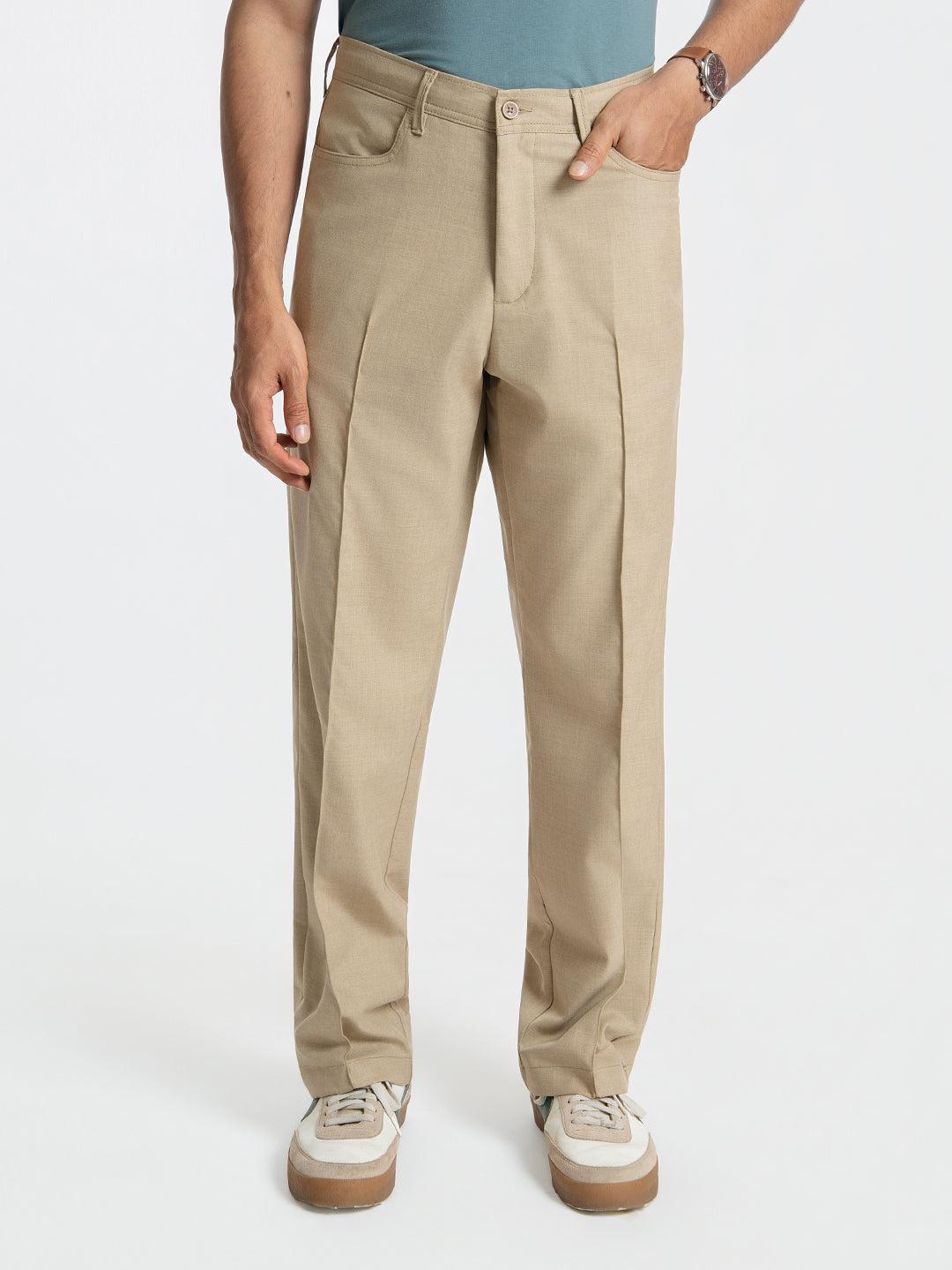 Korean Khaki Relaxed Fit Pintuck Pants