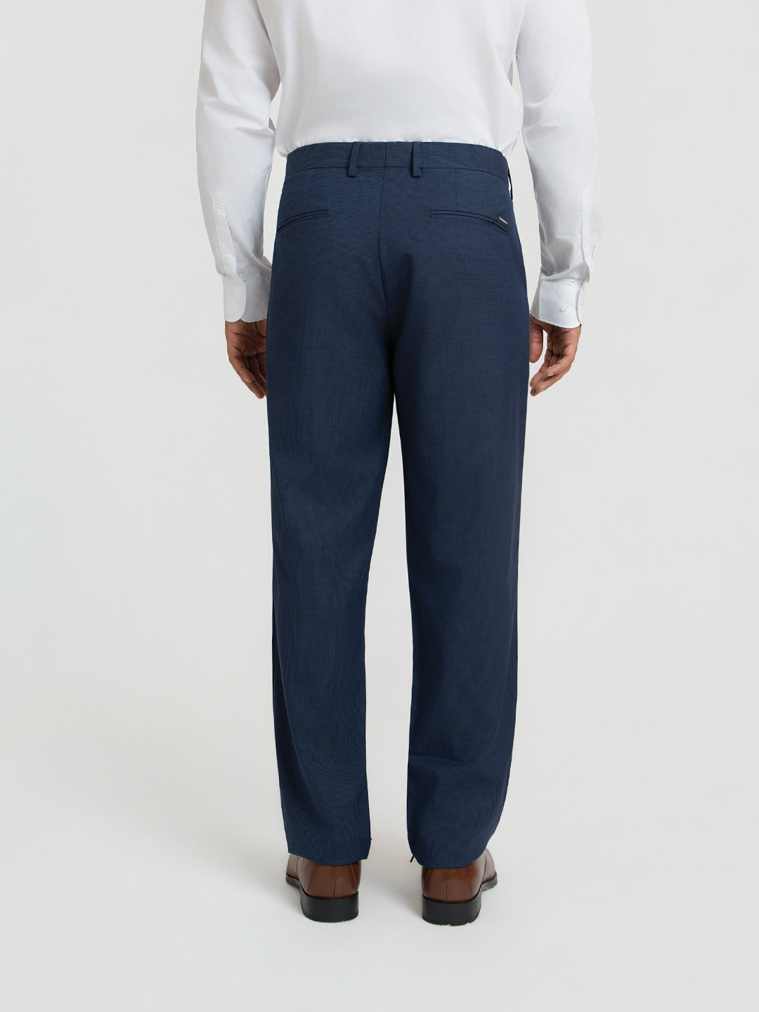 Offshore Blue Mini Checks Relaxed Fit Formal Trousers