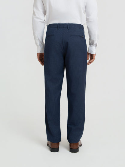 Offshore Blue Mini Checks Relaxed Fit Formal Trousers