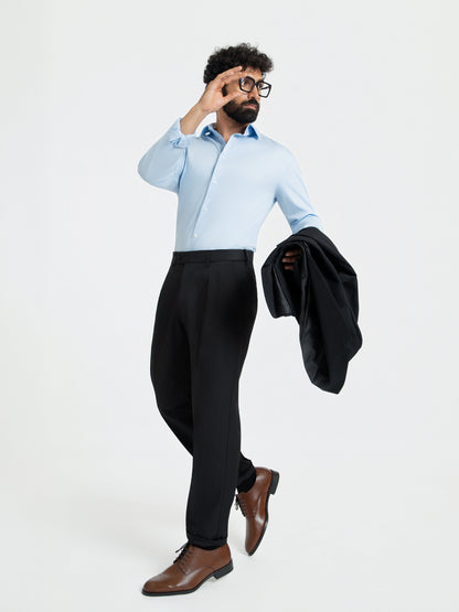 Japanese Black Straight Fit Pleated Formal Trousers