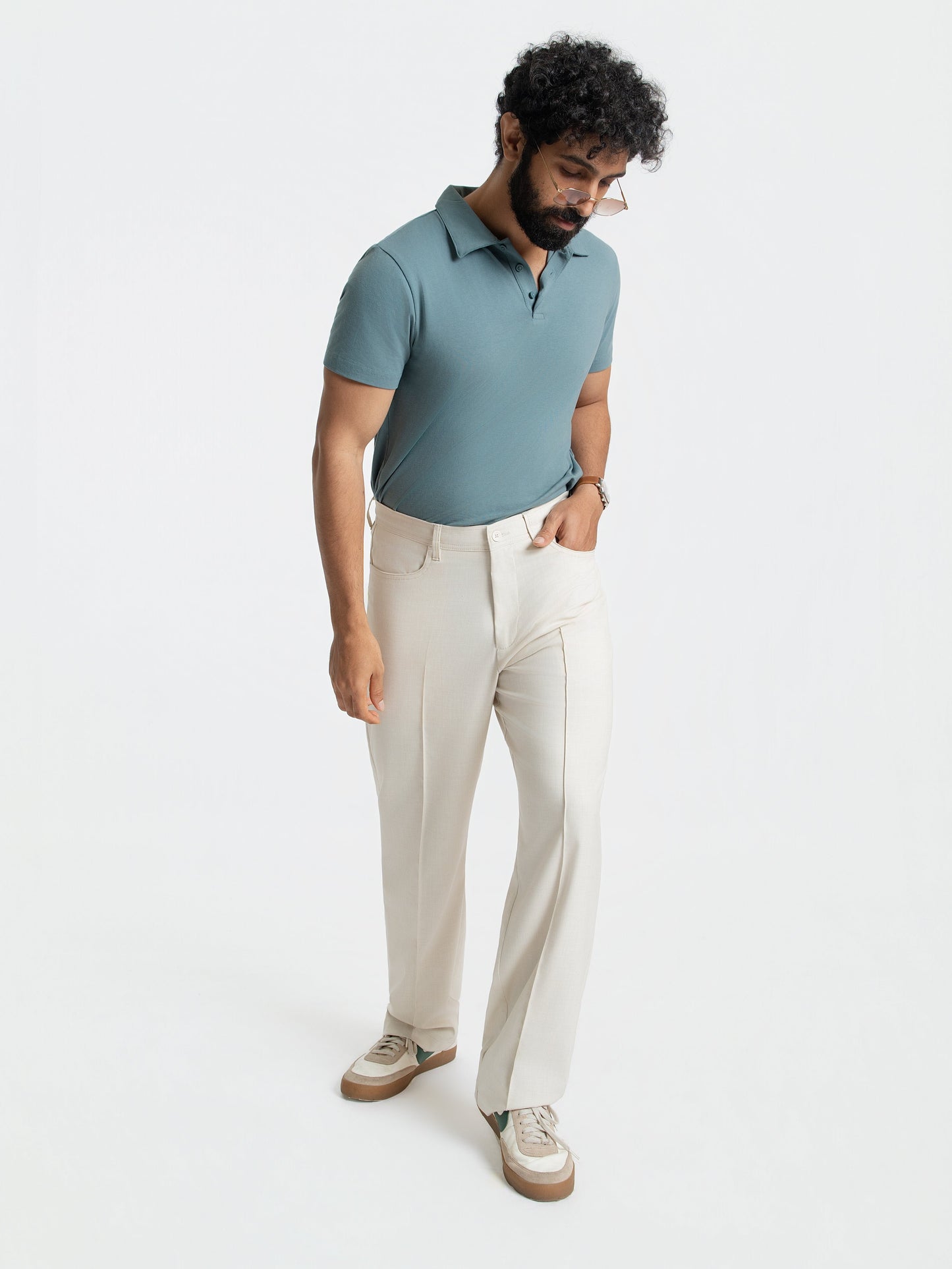 Korean Beige Relaxed Fit Pintuck Pants
