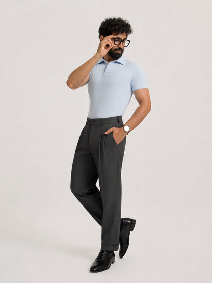 Japanese Grey Straight Fit Pleated Formal Trousers