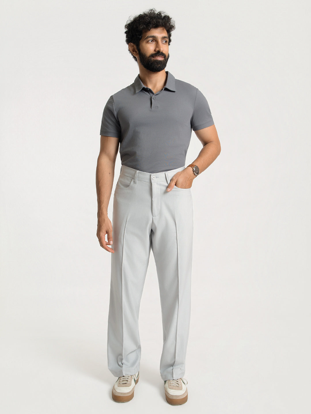 Korean Grey Relaxed Fit Pintuck Pants